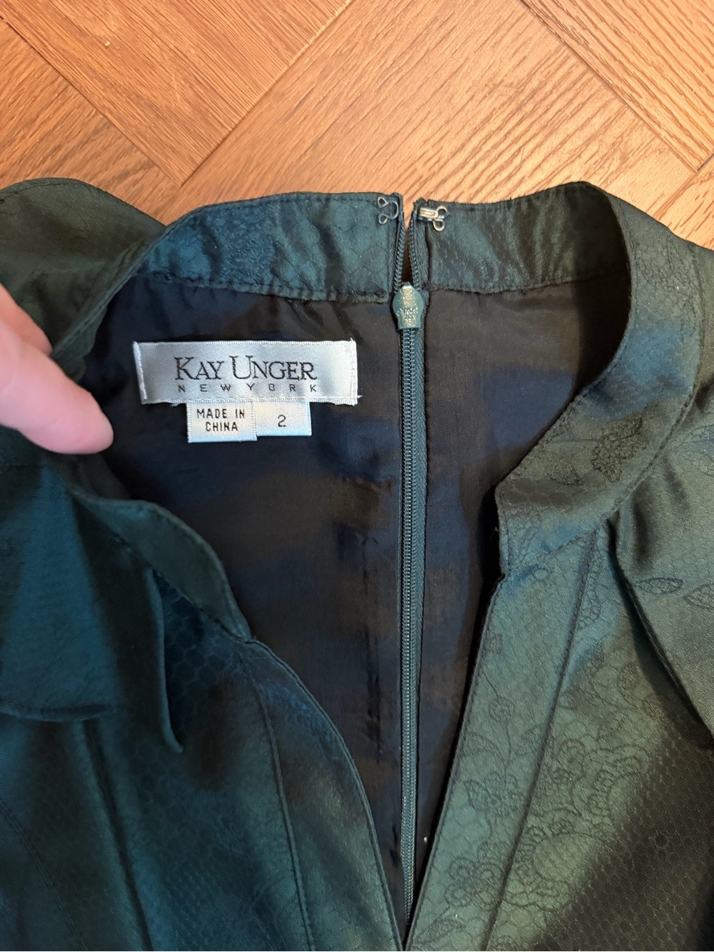 Kay Unger New York Green Jacquard Midi Dress Size 2 Ruffle Cocktail Formal - Picture 2 of 2